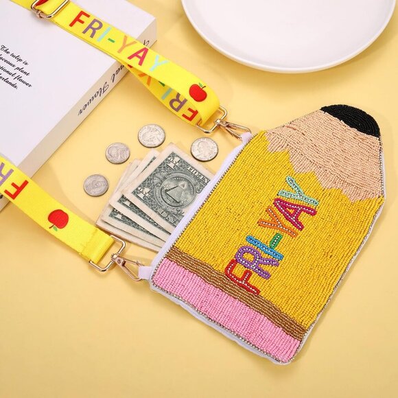 Beaded Pencil Purse for Women Crossbody Teacher Gift Accessories - Picture 6 of 8